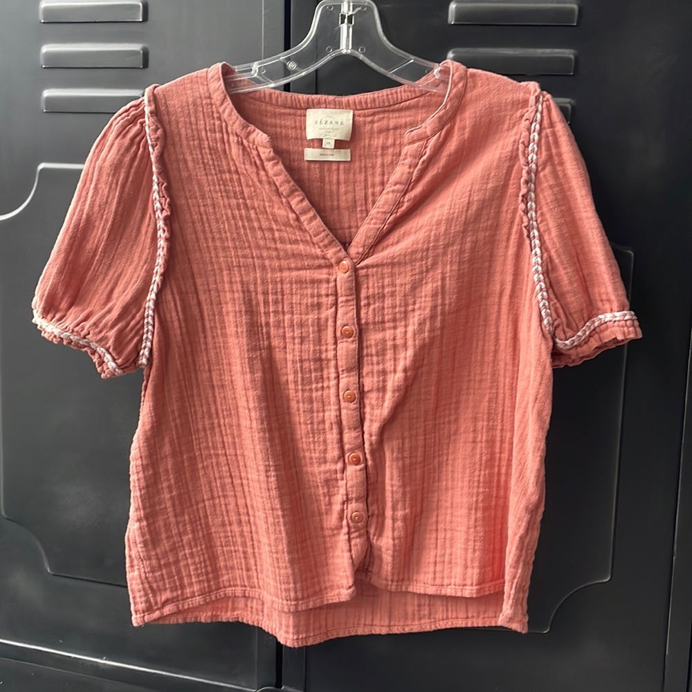 Sezane Terracotta Cotton Peasant Top, sz 36 (S/6)